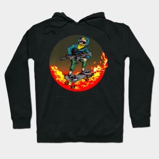 Man Riding on Armed Skateboard Illustration Hoodie